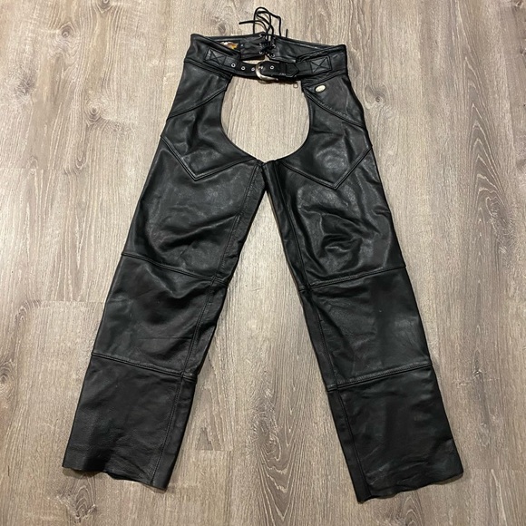 Harley Davidson Leather Belted Riding Chaps | Pants - Picture 1 of 6